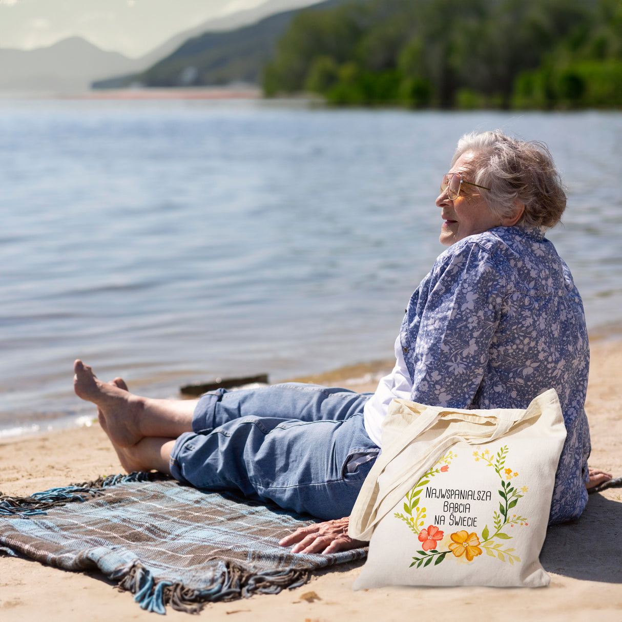 Prezent na dzień babci torba bawełniana Najwspanialsza babcia na świecie ecru