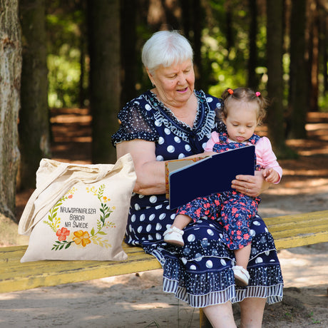 Prezent na dzień babci torba bawełniana Najwspanialsza babcia na świecie ecru