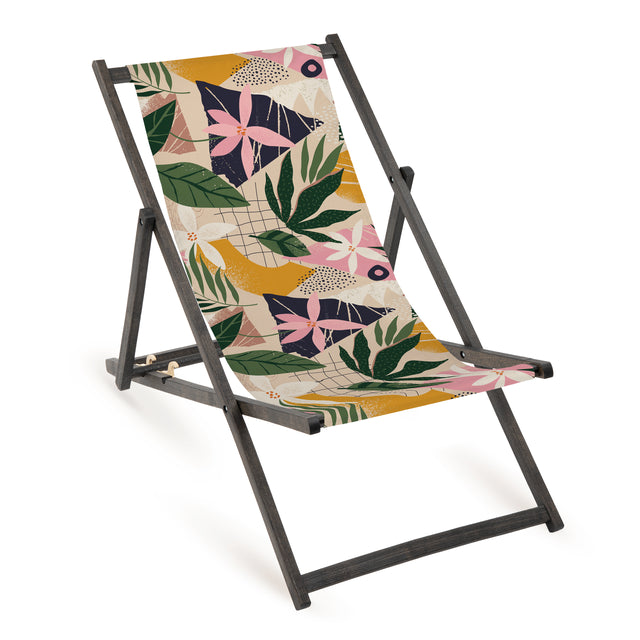 Leżak drewniany KWIATY - Czarny Stelaż