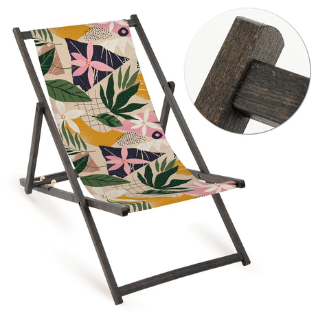 Leżak drewniany KWIATY - Czarny Stelaż