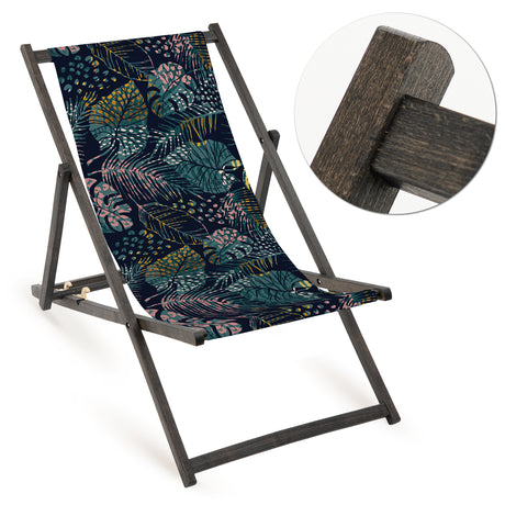 Leżak drewniany CIEMNE LISCIE - Czarny Stelaż