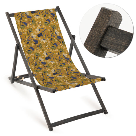Leżak drewniany ŻÓŁTE KWIATY - Czarny Stelaż