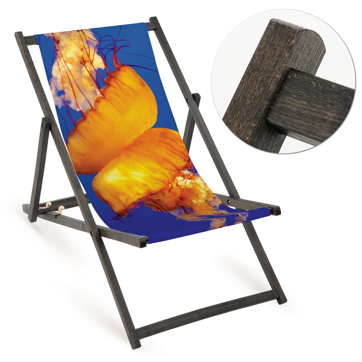 Leżak drewniany ŻÓŁTA MEDUZA - Czarny Stelaż