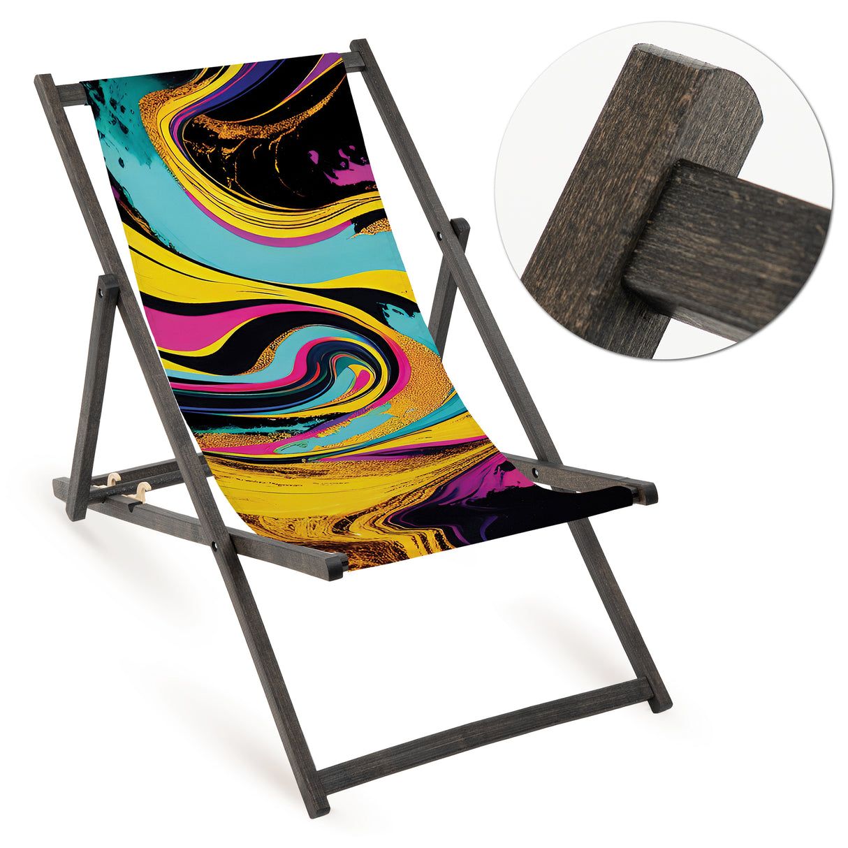 Leżak drewniany COLOR WAVE- Czarny Stelaż