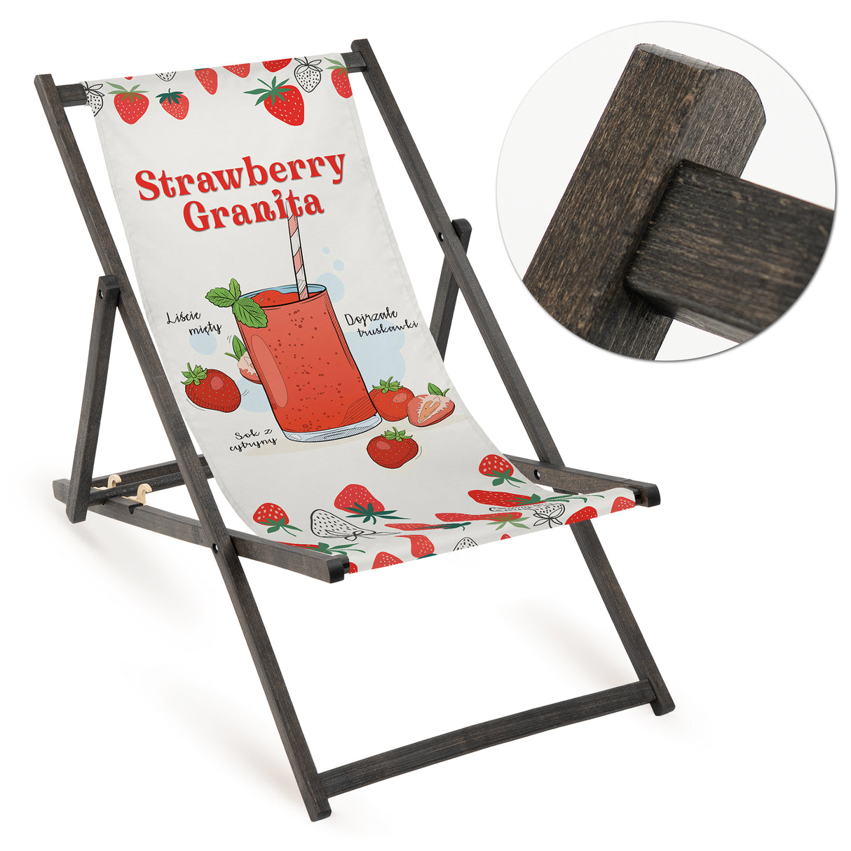 Leżak drewniany STRAWBERRY GRANITA - Czarny Stelaż