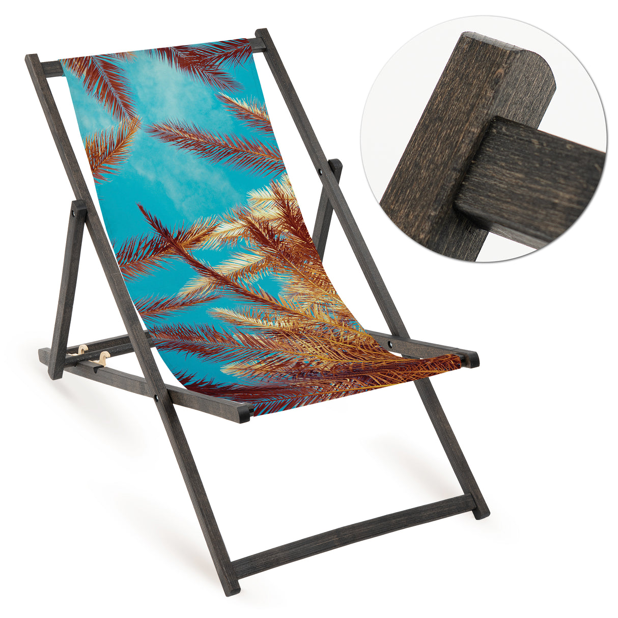Leżak drewniany BRĄZOWE PALMY - Czarny Stelaż