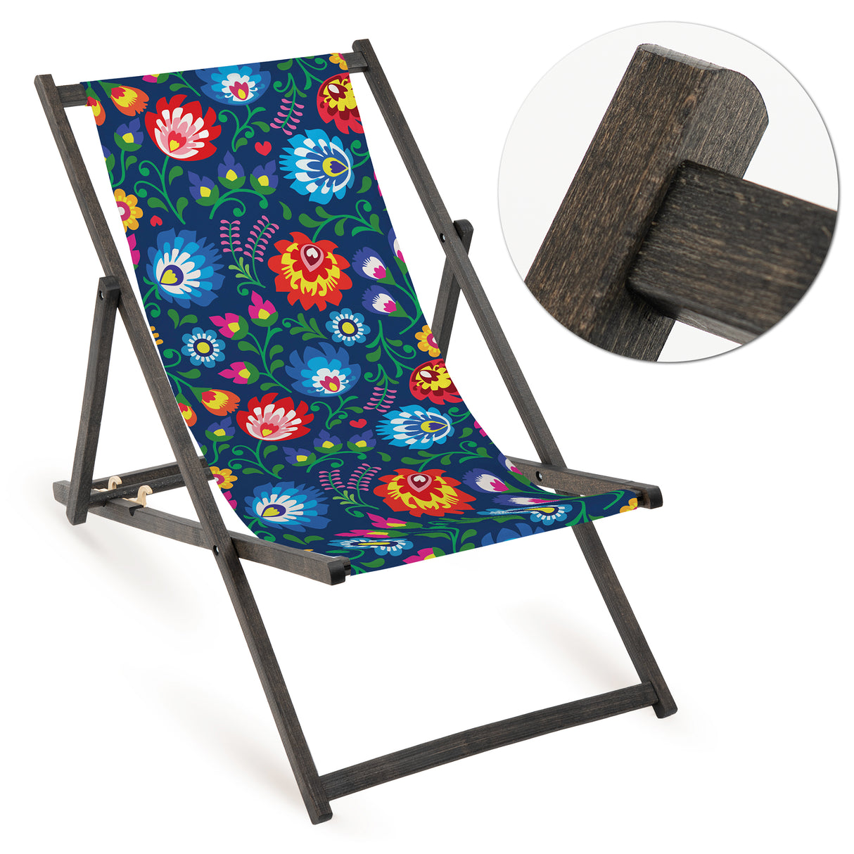 Leżak drewniany FOLK NIEBIESKI - Czarny Stelaż