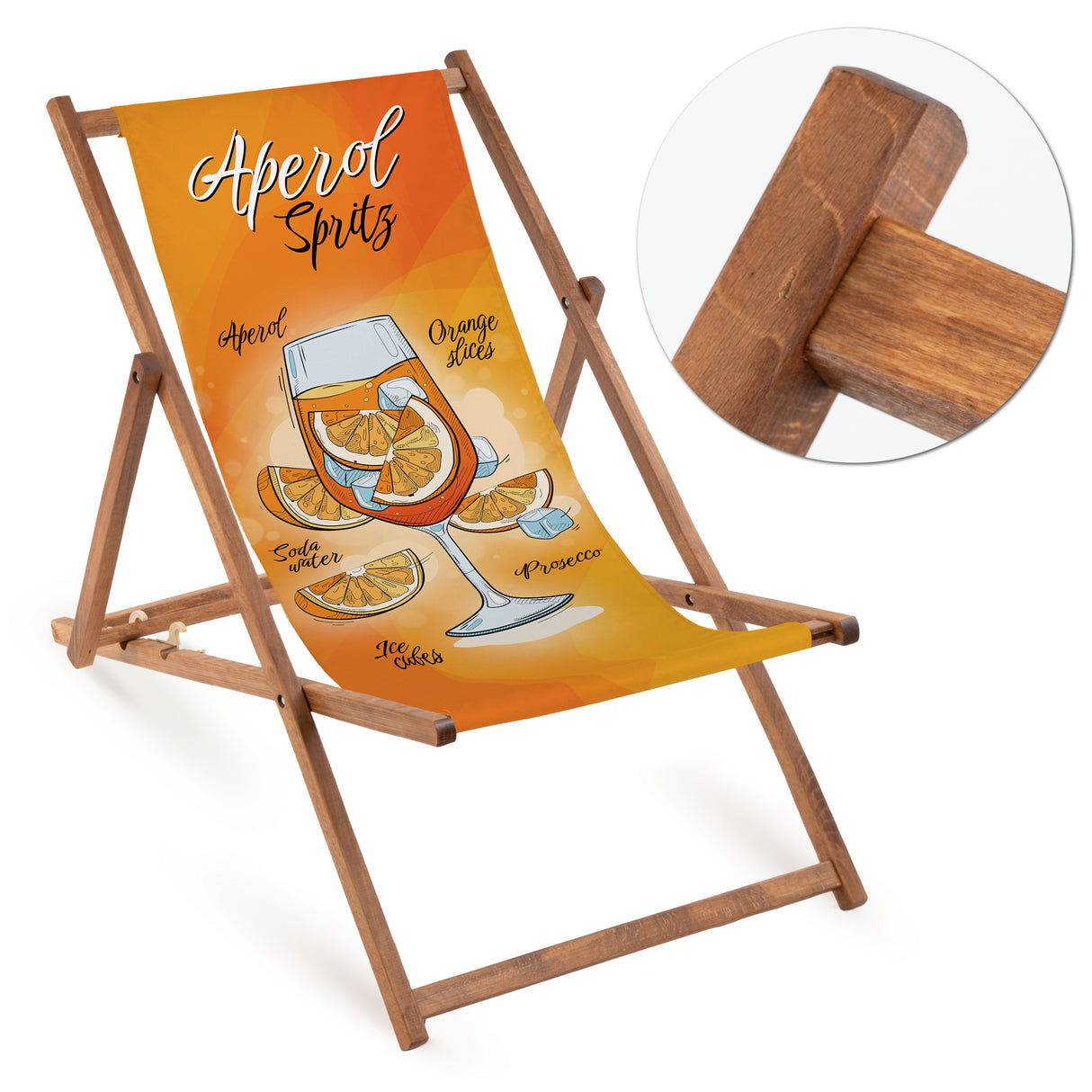 Leżak drewniany APEROL SPRITZ- Brązowy stelaż
