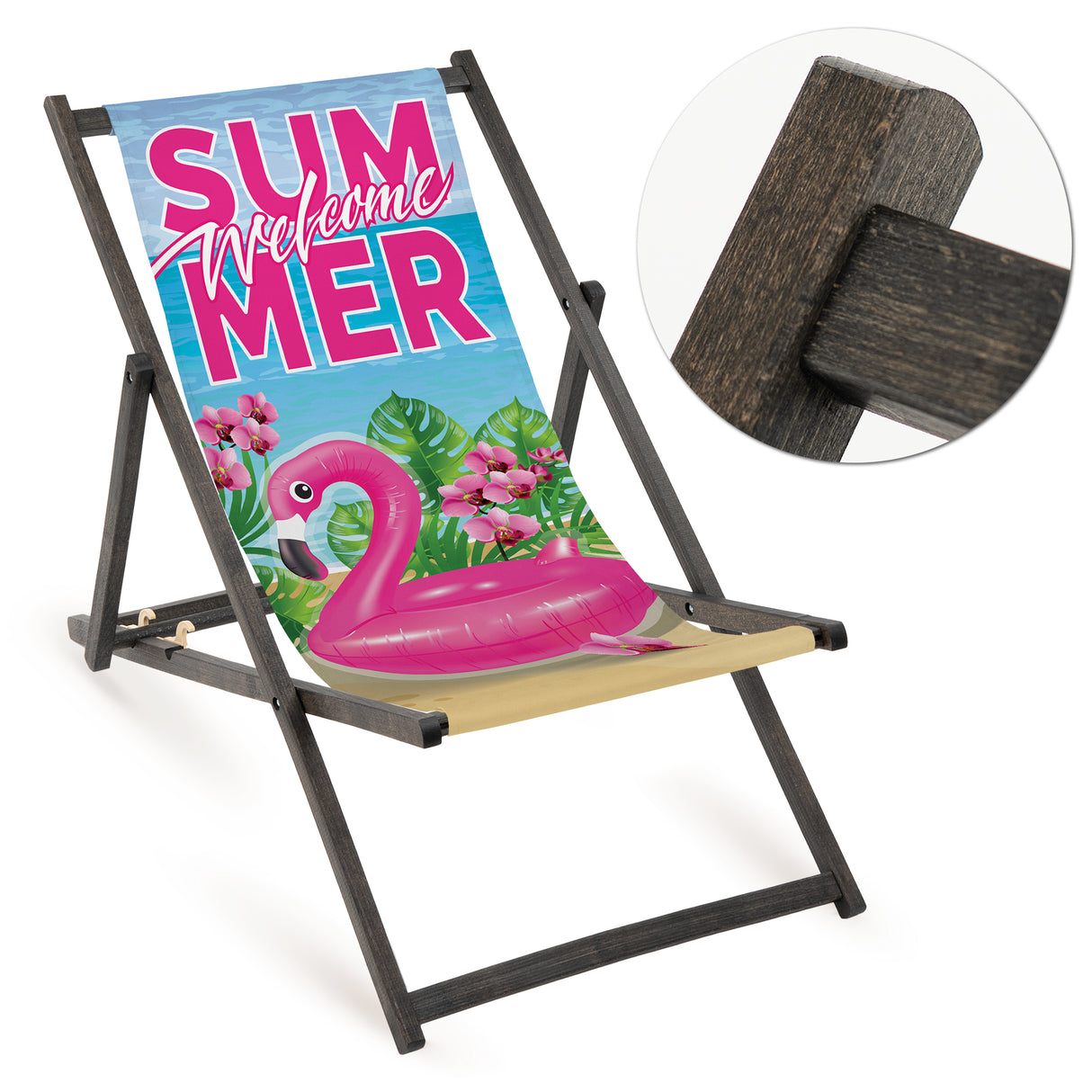 Leżak drewniany WELCOME SUMMER - Czarny Stelaż