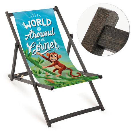 Leżak drewniany WORLD IS AROUND THE CORNER - Czarny Stelaż