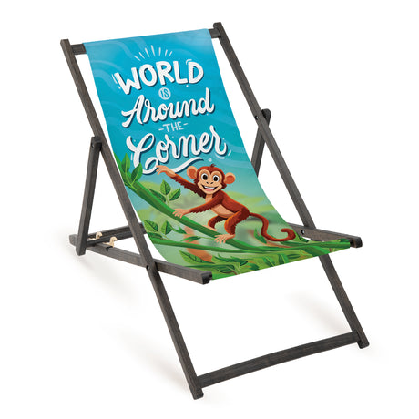 Leżak drewniany WORLD IS AROUND THE CORNER - Czarny Stelaż