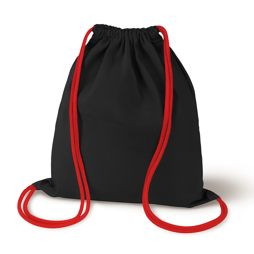 Plecak bawełniany Czarny 340x400mm Sznurki: Czerwone