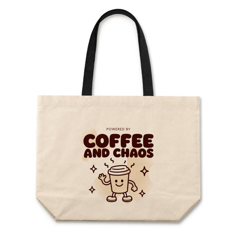 Cotton tote bag 500x100x400mm Ecru POWERED BY COFFEE AND CHAOS