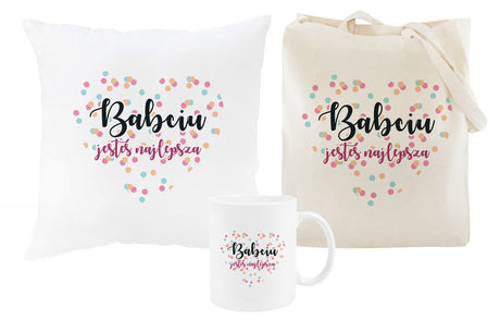 Zestaw Torba Bawełniana,Kubek,Poduszka Babciu jesteś Najlepsza Prezent na Dzień Babci
