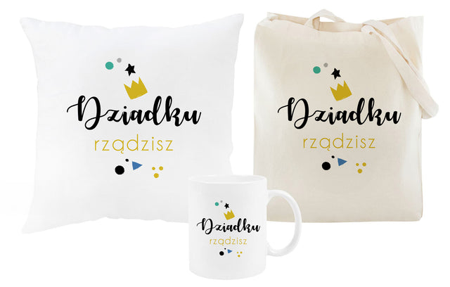 Zestaw Torba Bawełniana,Kubek,Poduszka Dziadku Rządzisz Prezent na Dzień Dziadka