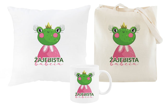 Zestaw Torba Bawełniana,Kubek,Poduszka Żajebista Babcia Prezent na Dzień Babci