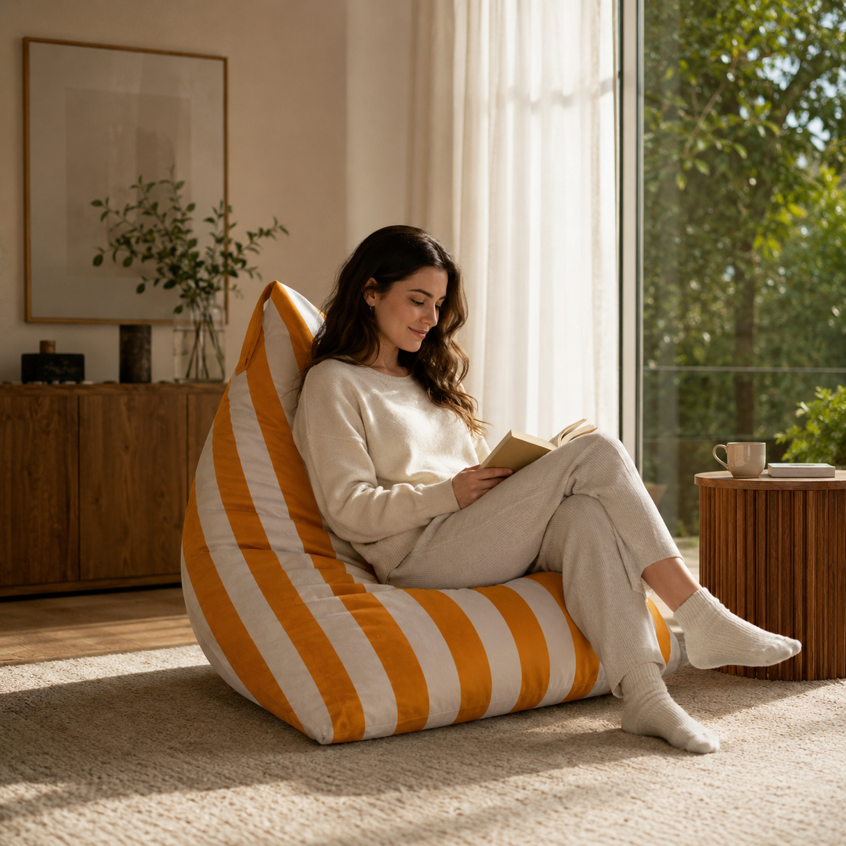 Sedací vak Pillow XL VELVET Barevné pruhy