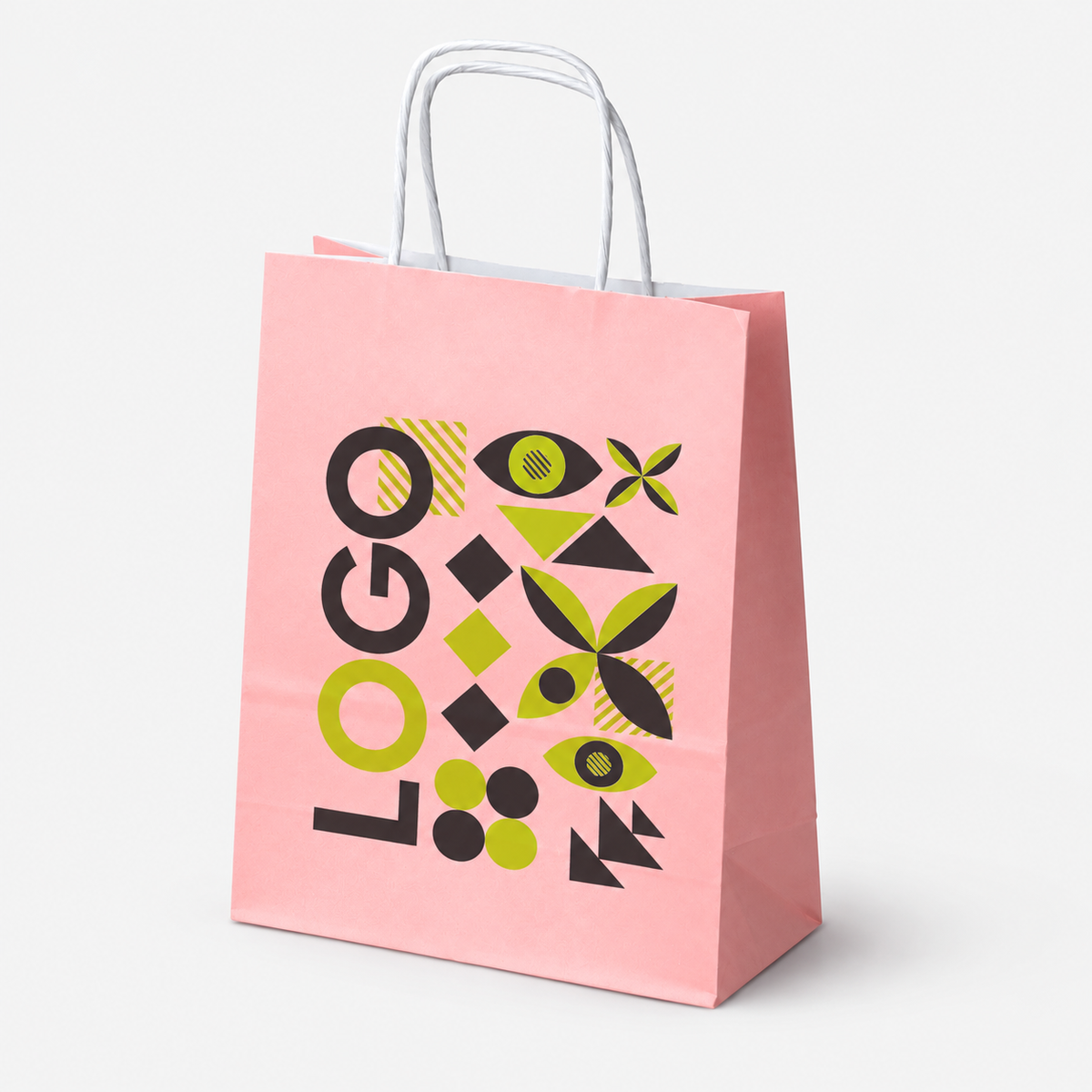 Torba papierowa z nadrukiem, uchwyt skręcany 180 × 80 × 225 mm Pastelowa różowa