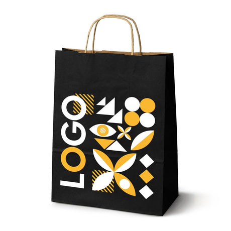 Torba papierowa z nadrukiem, uchwyt skręcany 240 × 100 × 320 mm Czarna