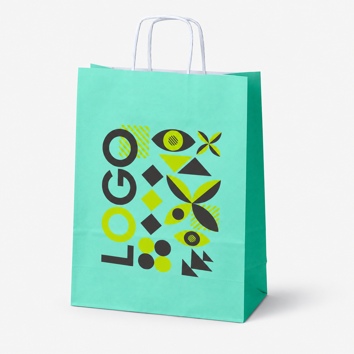 Torba papierowa z nadrukiem, uchwyt skręcany 240 × 100 × 320 mm Pastelowa zielona