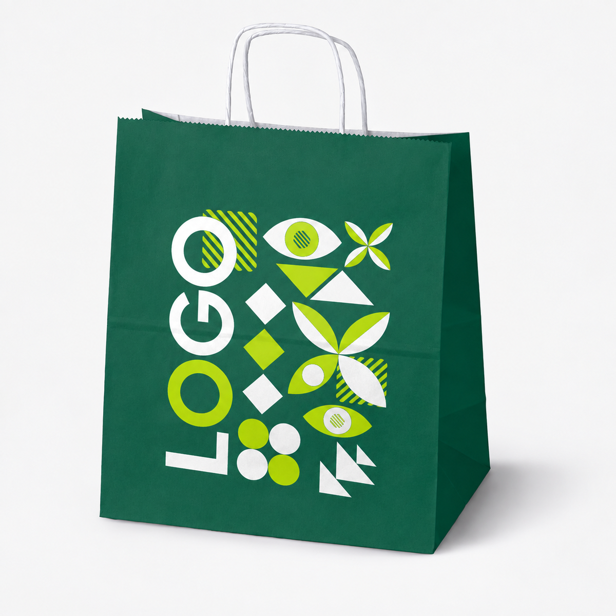 Torba papierowa z nadrukiem, uchwyt skręcany 305 × 170 × 340 mm Ciemnozielona