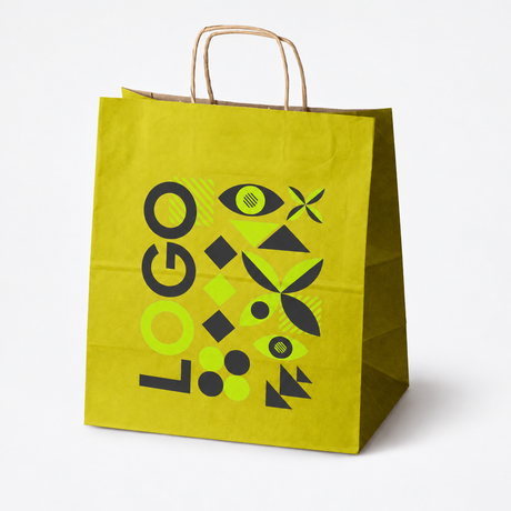 Torba papierowa z nadrukiem, uchwyt skręcany 305 × 170 × 340 mm Żółta