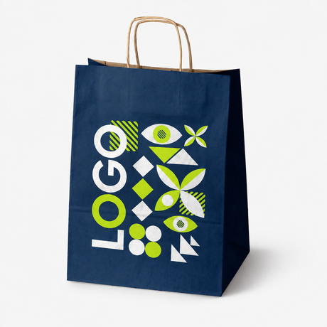 Torba papierowa z nadrukiem, uchwyt skręcany 305 × 170 × 425 mm Granatowa