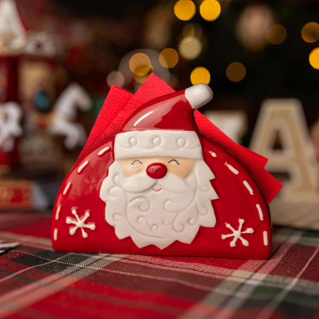 Ceramiczny stojak na serwetki z motywem Mikołaja