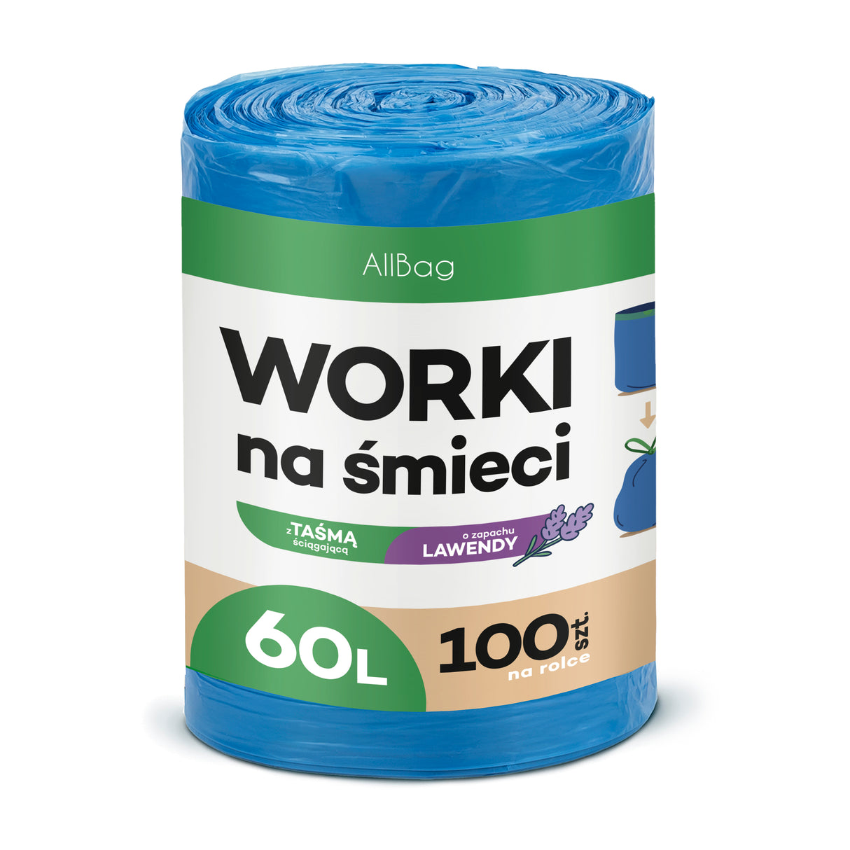 Uniwersalne worki na śmieci o zapachu Lawendy 60L