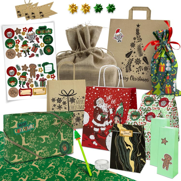 Zestaw torebek świątecznych Do Pakowania prezentów EKO BRĄZ JUTA