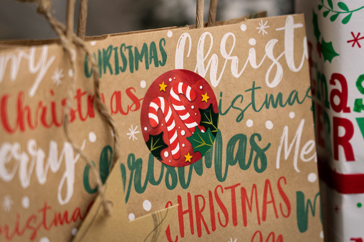 Zestaw torebek Świątecznych do pakowania prezentów BIAŁY PAPIER MERRY