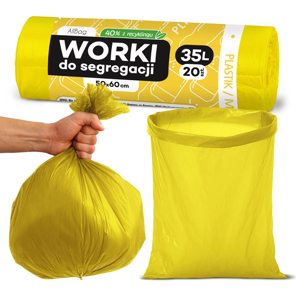Żółte worki na śmieci z recyklingu 35 L