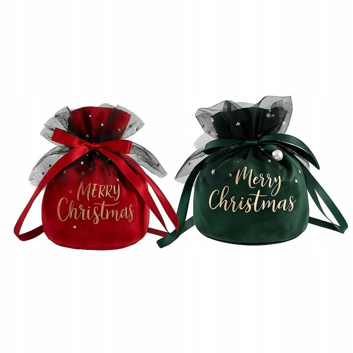 Świąteczne welurowe woreczki Merry Christmas