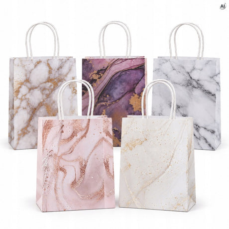 Torba papierowa z Uchwytem Skręcanym 150x80x210 mm - Marmur Różowy