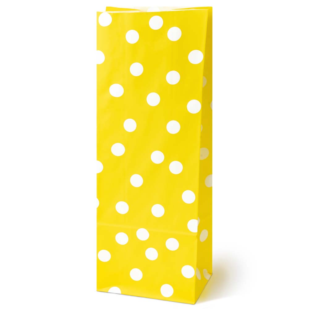 Torebki papierowe 10x7x28 cm w groszki - żółty -10 sztuk