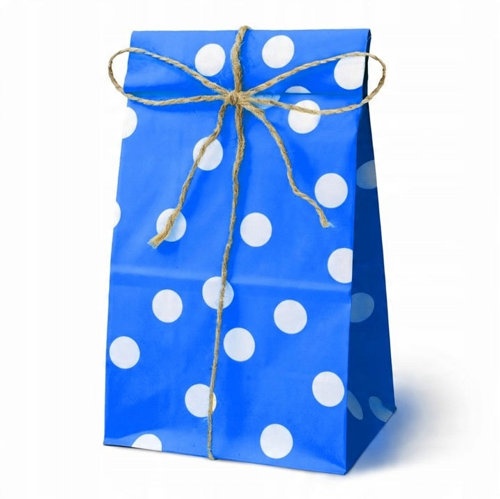Torba papierowa klockowa 100x70x280mm w groszki Niebieska 10 szt.