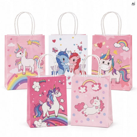 Torba Papierowa z Uchwytem Skręcanym 150x80x210mm - Jednorożec Różowy