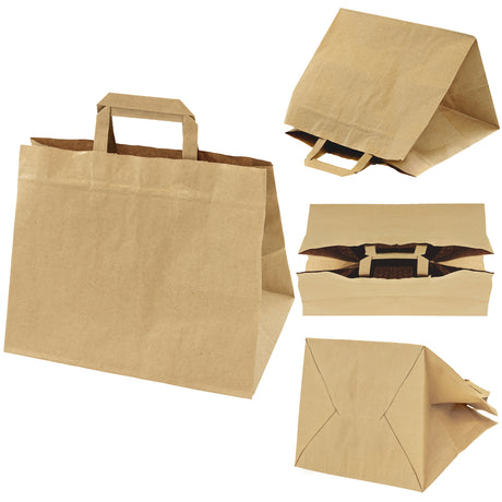 Torba papierowa z uchwytem płaskim 320x220x245mm Brązowa