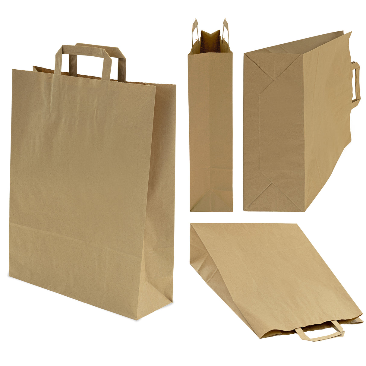 Torba papierowa z uchwytem płaskim 320x120x410mm Brązowa