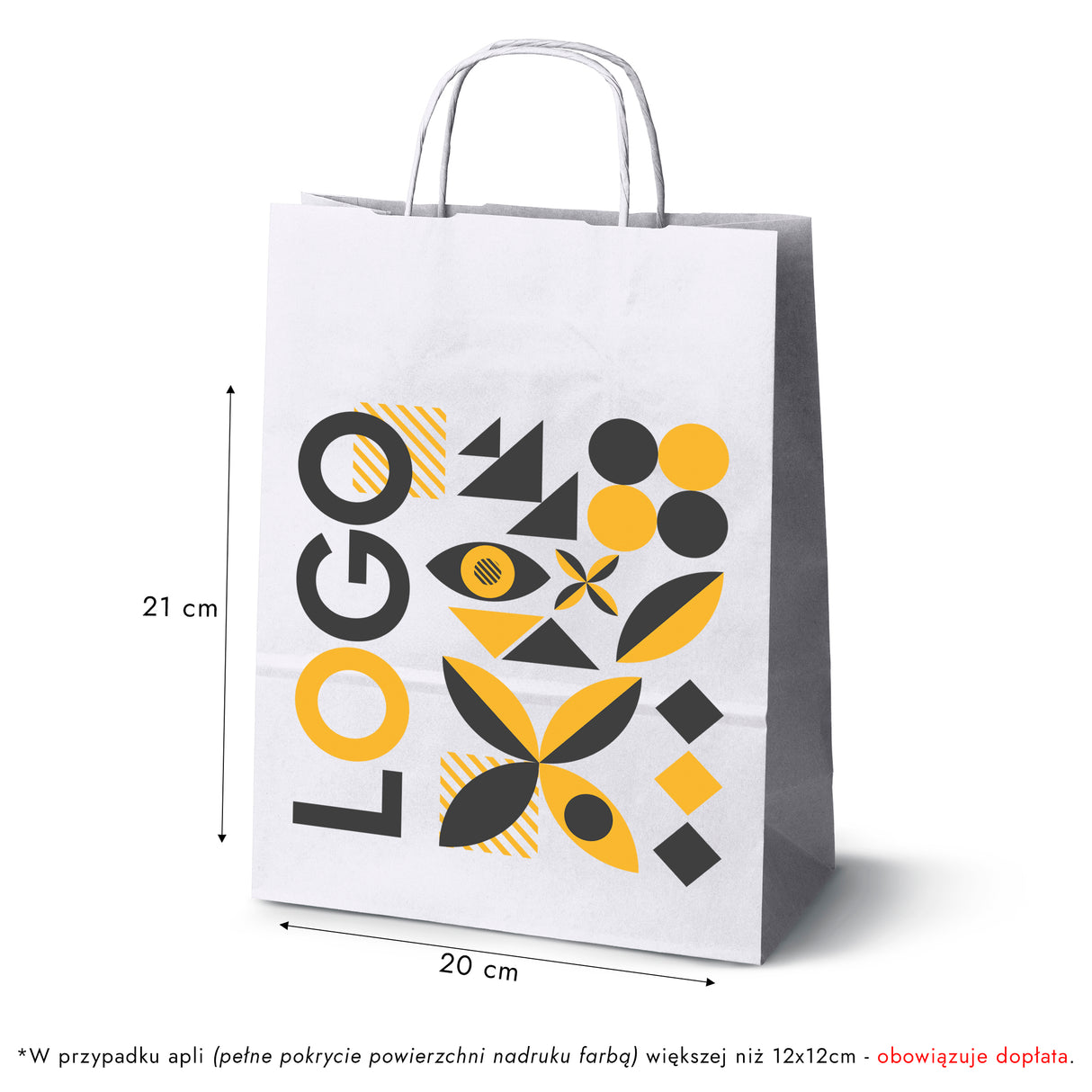 Torba papierowa 240x100x320mm z nadrukiem Biała od 50 szt.