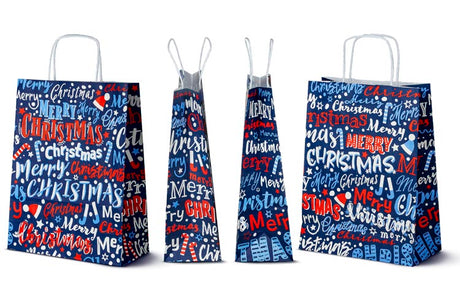 Torba papierowa świąteczna 240x100x320mm Granatowa Merry Christmas