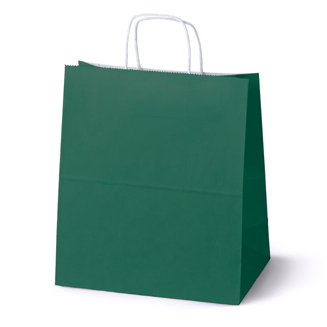 Torba Papierowa z Uchwytem Skręcanym 300x170x340mm Ciemnozielona Biały