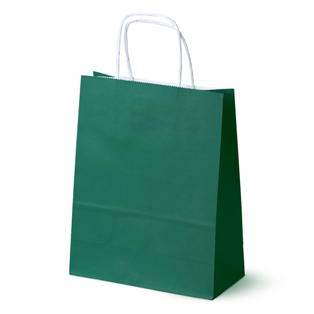 Torba Papierowa z Uchwytem Skręcanym 180x80x225mm Ciemnozielona Biały