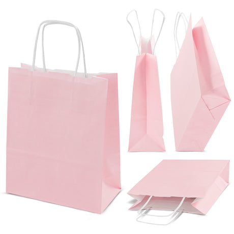 Torba papierowa z uchwytem skręcanym 180x80x225 mm Różowa pastelowa