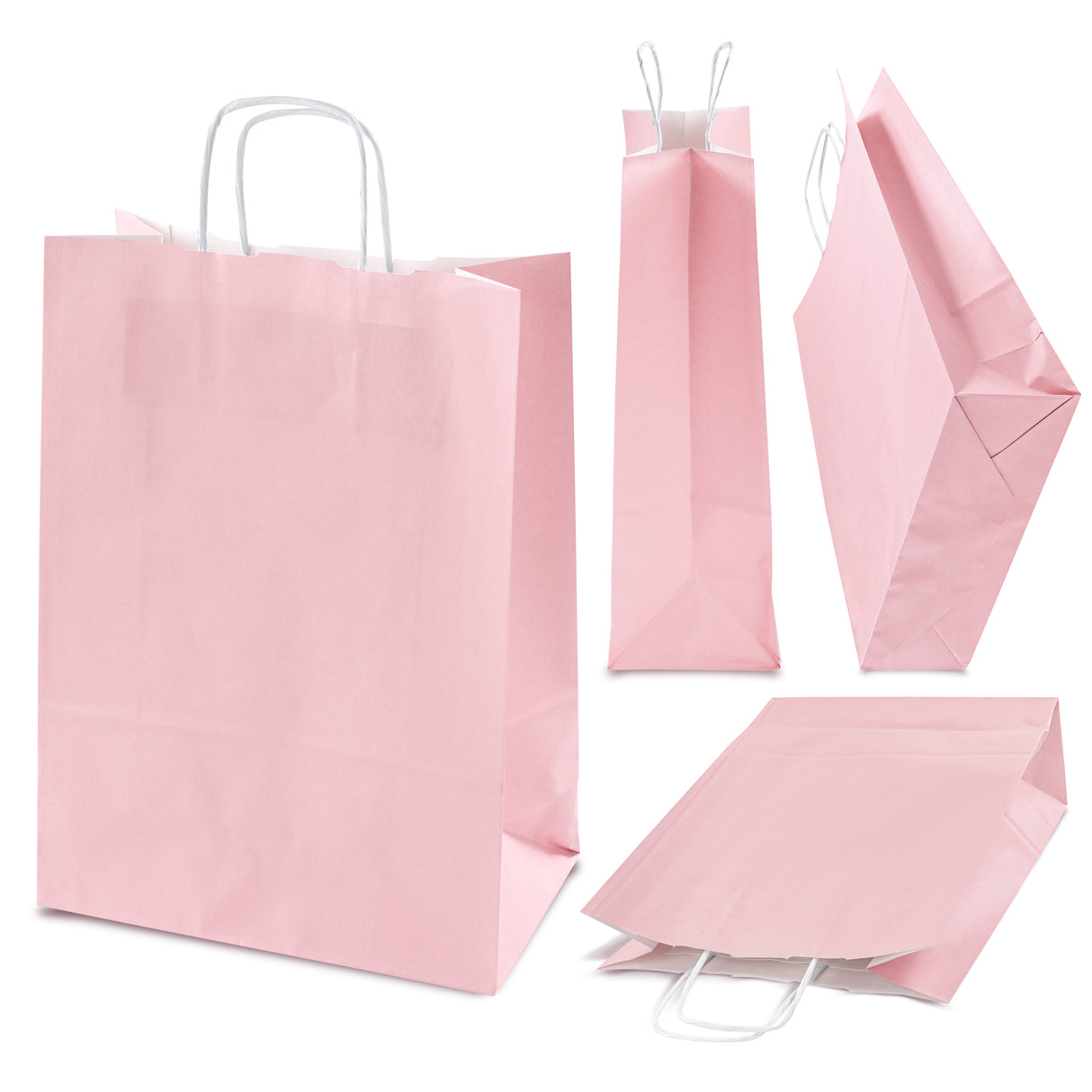Torba papierowa z uchwytem skręcanym 240x100x320mm Różowa pastelowa