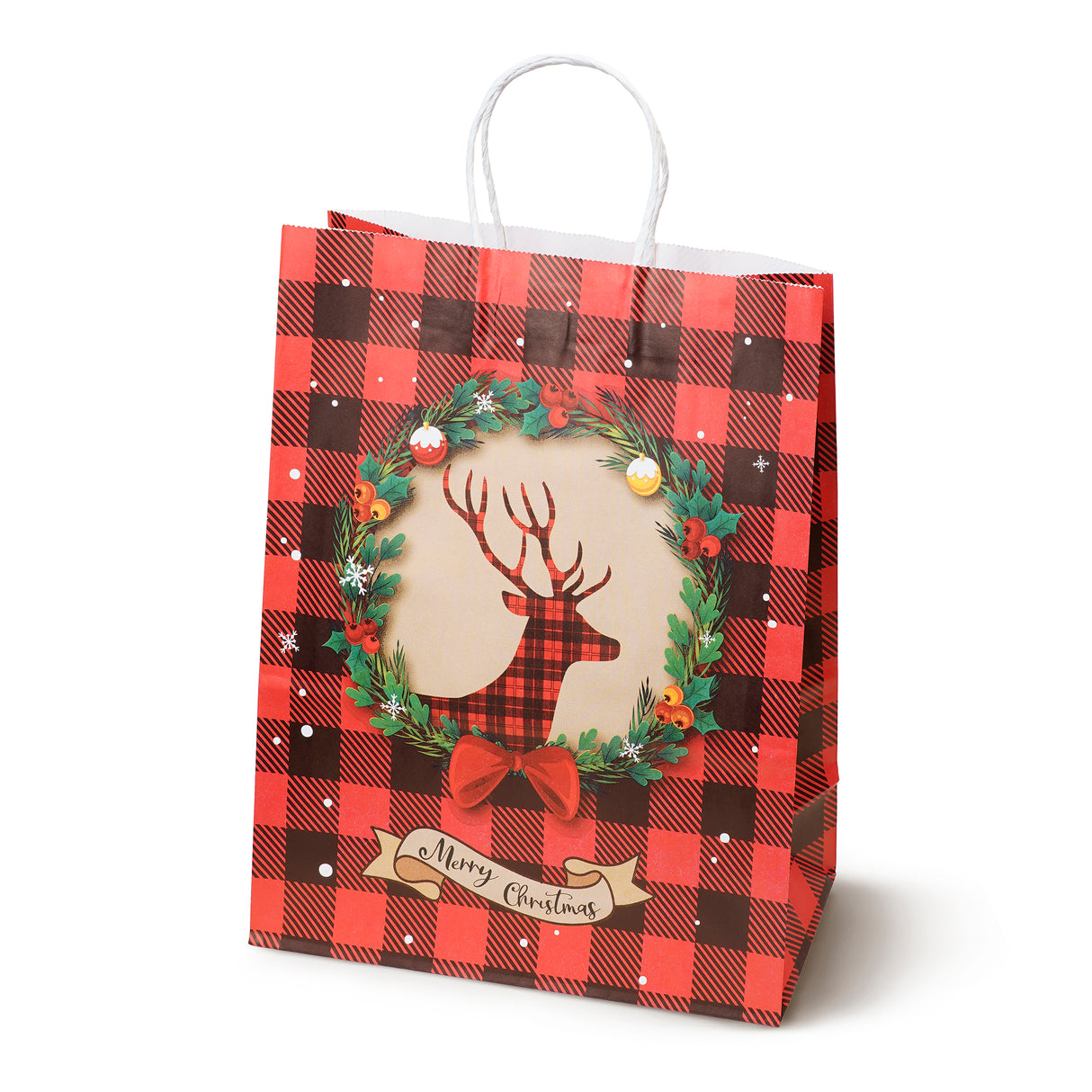 Torba papierowa świąteczna 150x80x210mm Mikołaj Choinka w Kratę 4szt.