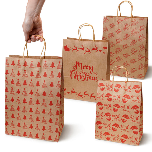 Torba papierowa świąteczna 150x80x210mm Merry Christmas Renifer 4szt.