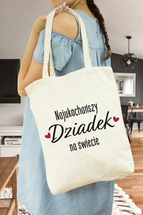Torba Bawełniana Najukochańszy Dziadek na świecie Prezent na Dzień Dziadka Ecru