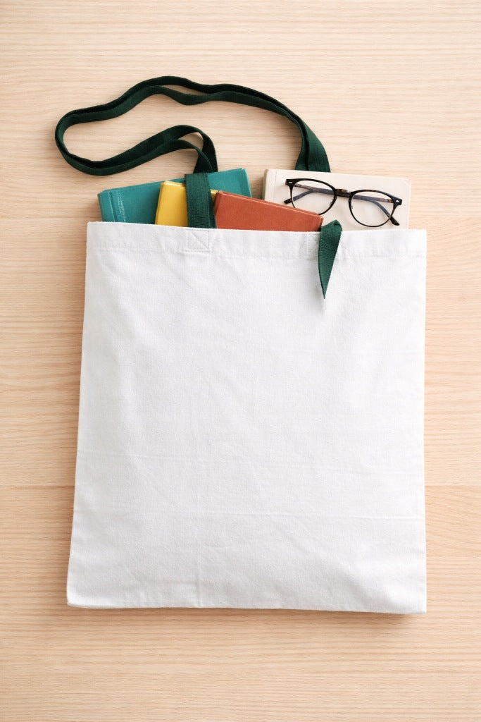 Torba Bawełniana 380x420mm Biała Uchwyt Zielony: 70cm