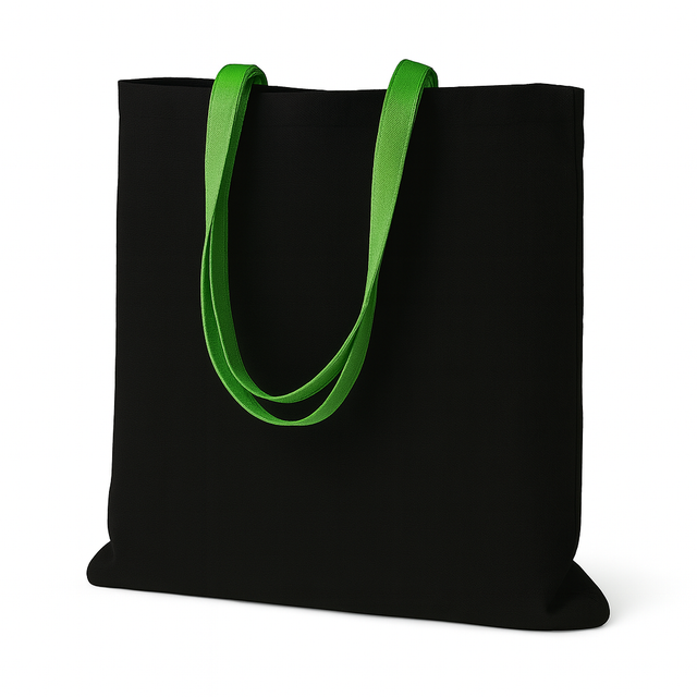 Torba Bawełniana 380x420mm Czarna Uchwyt Jasnozielony: 70cm